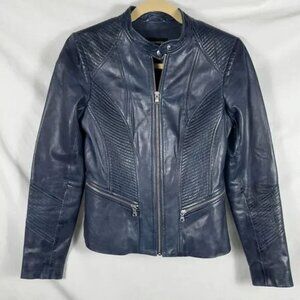 Danier Blue Leather Moto Jacket Women’s XXS / 2XS – NWOT, Motorcycle Jacket